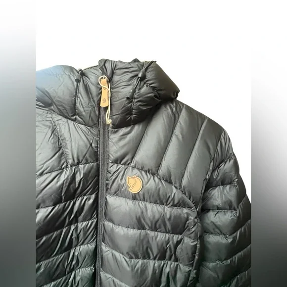 NWOT Sample Fjallraven Snow Flake Parka Goose Down Coat Long Hooded Black Gold - Picture 4 of 12